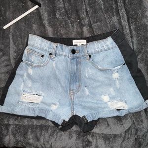 BLACK AND DENIM HIGH WAIST JEAN  SHORTS